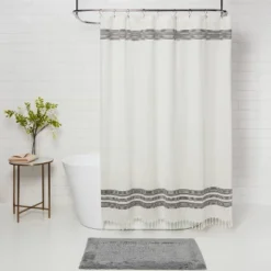 Striped Fringe Shower Curtain Off-White - Threshold™