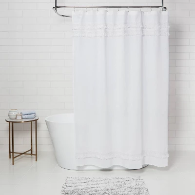 Macramé Fringe Shower Curtain Cream - Threshold™ 3 Macramé Fringe Shower Curtain Cream - Threshold™