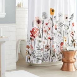Floral Wave Shower Curtain White - Threshold™ -Threshold GUEST 27d83395 f6a6 4c4d bc5a f7e4da91162d