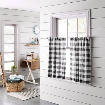 2pk 42"x36" Light Filtering Gingham Curtain Tiers Gray/White - Threshold™ 4 2pk 42"x36" Light Filtering Gingham Curtain Tiers Gray/White - Threshold™ - Image 2