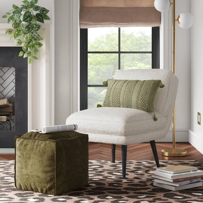 Costa Cotton Velvet Pouf With Removable Fill Olive Green - Threshold™ 3 Costa Cotton Velvet Pouf With Removable Fill Olive Green - Threshold™