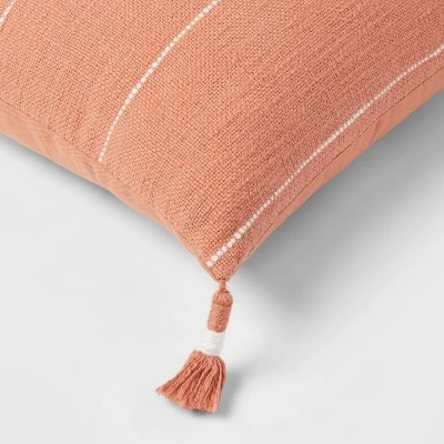 Square Textured Stripe Tassel Decorative Throw Pillow Terracotta - Threshold™ 5 Square Textured Stripe Tassel Decorative Throw Pillow Terracotta - Threshold™ - Image 3