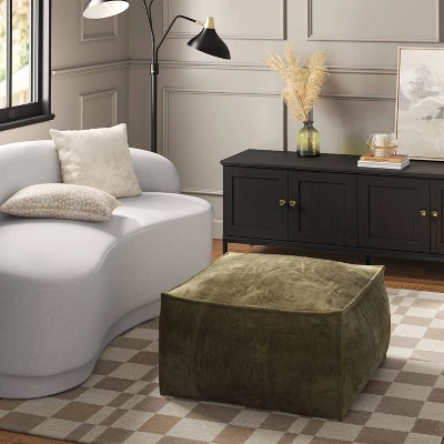 Costa Velvet Cocktail Pouf Olive Green - Threshold™ 3 Costa Velvet Cocktail Pouf Olive Green - Threshold™