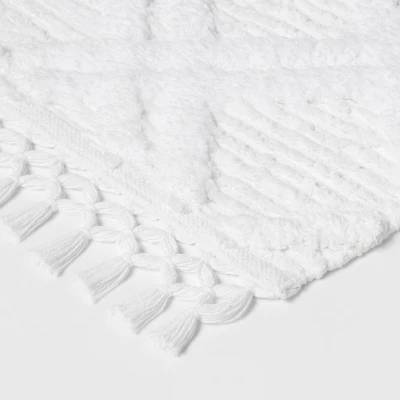 Diamond Embossed Tasseled Woven Bath Rug White - Threshold™ 4 Diamond Embossed Tasseled Woven Bath Rug White - Threshold™ - Image 2