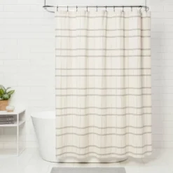 Woven Modern Plaid Shower Curtain Ivory - Threshold™
