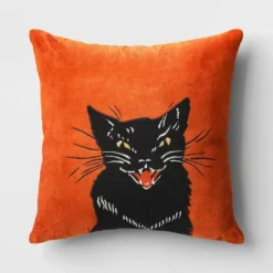 Fierce Cat Applique Cotton Velvet Square Halloween Throw Pillow - Threshold™ -Threshold GUEST 75d286a9 5b9e 4de0 9d76 c71c6fcc15aa