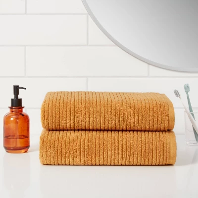 Quick Dry Ribbed Bath Towel Set - Threshold™ 3 Quick Dry Ribbed Bath Towel Set - Threshold™
