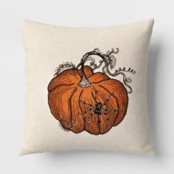 Pumpkin With Spider Cotton Square Halloween Throw Pillow Ivory - Threshold™ -Threshold GUEST 7d6a836a 3c3b 495e 8f4c f15b752115c6