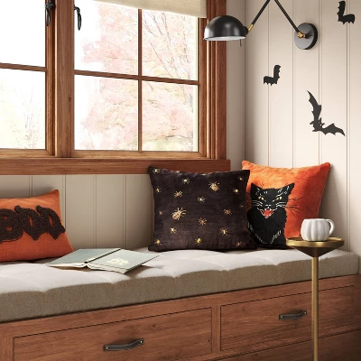 Beaded And Embroidered Spider Cotton Velvet Square Halloween Throw Pillow Gold/Black - Threshold™ 3 Beaded And Embroidered Spider Cotton Velvet Square Halloween Throw Pillow Gold/Black - Threshold™