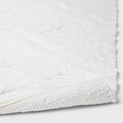 Diamond Embossed Tasseled Woven Bath Rug White - Threshold™ 5 Diamond Embossed Tasseled Woven Bath Rug White - Threshold™ - Image 3