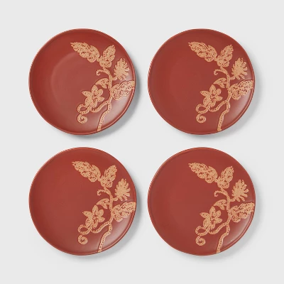 4pk Ceramic App Dining Plates Rust Floral - Threshold™ 4 4pk Ceramic App Dining Plates Rust Floral - Threshold™ - Image 2