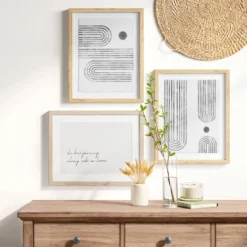 Threshold 35 (Set Of 2) 16" X 20" Curve Lines Framed Under Glass Black - Threshold™