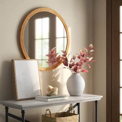28" Round Fluted Circle Wall Mirror Natural - Threshold™ 3 28" Round Fluted Circle Wall Mirror Natural - Threshold™