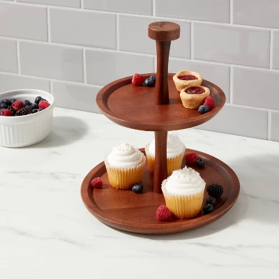 Wood 2-Tier Signature Serving Stand - Threshold™ 3 Wood 2-Tier Signature Serving Stand - Threshold™