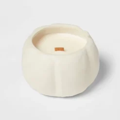 12oz Brushed Abstract Pumpkin Ceramic With Woodwick And Dustcover Dried Leaves + Hickory Candle - Threshold™ -Threshold GUEST ca336cab 30a9 4816 a86c a9481933e877