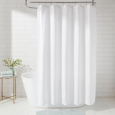 Dyed Clipped Diamond Shower Curtain White - Threshold™ 3 Dyed Clipped Diamond Shower Curtain White - Threshold™