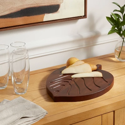 Wooden Oak Leaf Shape Serving Board With Handle Dark Brown - Threshold™ 3 Wooden Oak Leaf Shape Serving Board With Handle Dark Brown - Threshold™