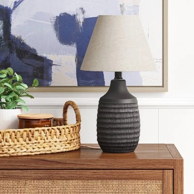 Small Textured Ceramic Lamp Base Black - Threshold™ 3 Small Textured Ceramic Lamp Base Black - Threshold™